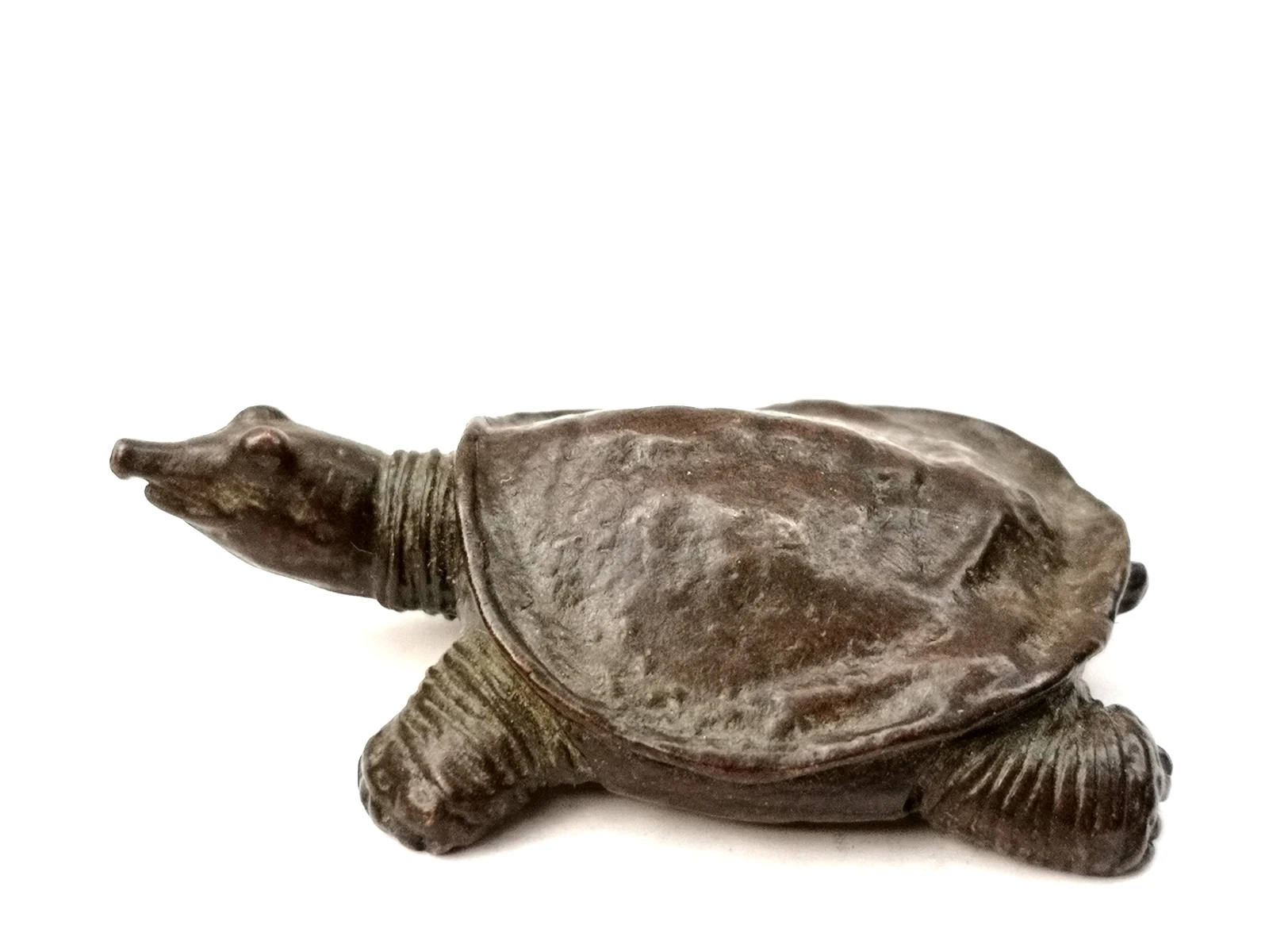 Collection Old China Bronze Carving Lovely Turtle Trionyx sinensis Statue Decoration Paperweight Gift Size 52*34*12 MM