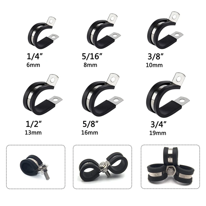Kit assortimento di fascette per cavi Morsetto per cavi isolato imbottito rivestito in gomma in acciaio inossidabile Morsetto per tubi per cavi automobilistici