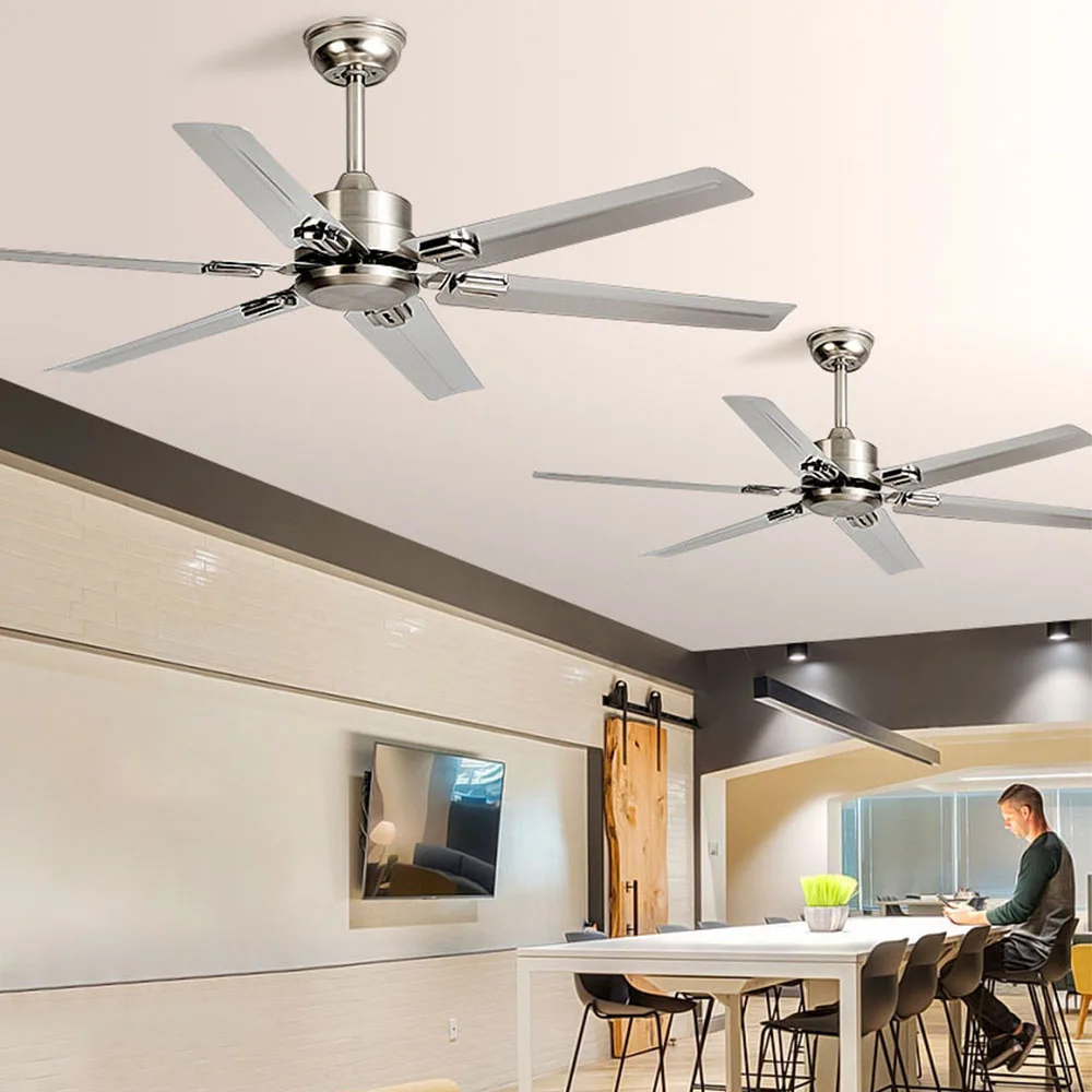 Industrial 6-Blades Stainless Steel Ceiling Fans No Lights Large Size Ceiling Fan Ventilator Control Living Room Bedroom Office