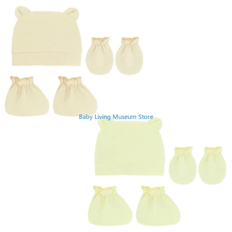 

P31C Baby Anti Scratching Soft Cotton Gloves Hat Foot Cover Set Mitten Socks