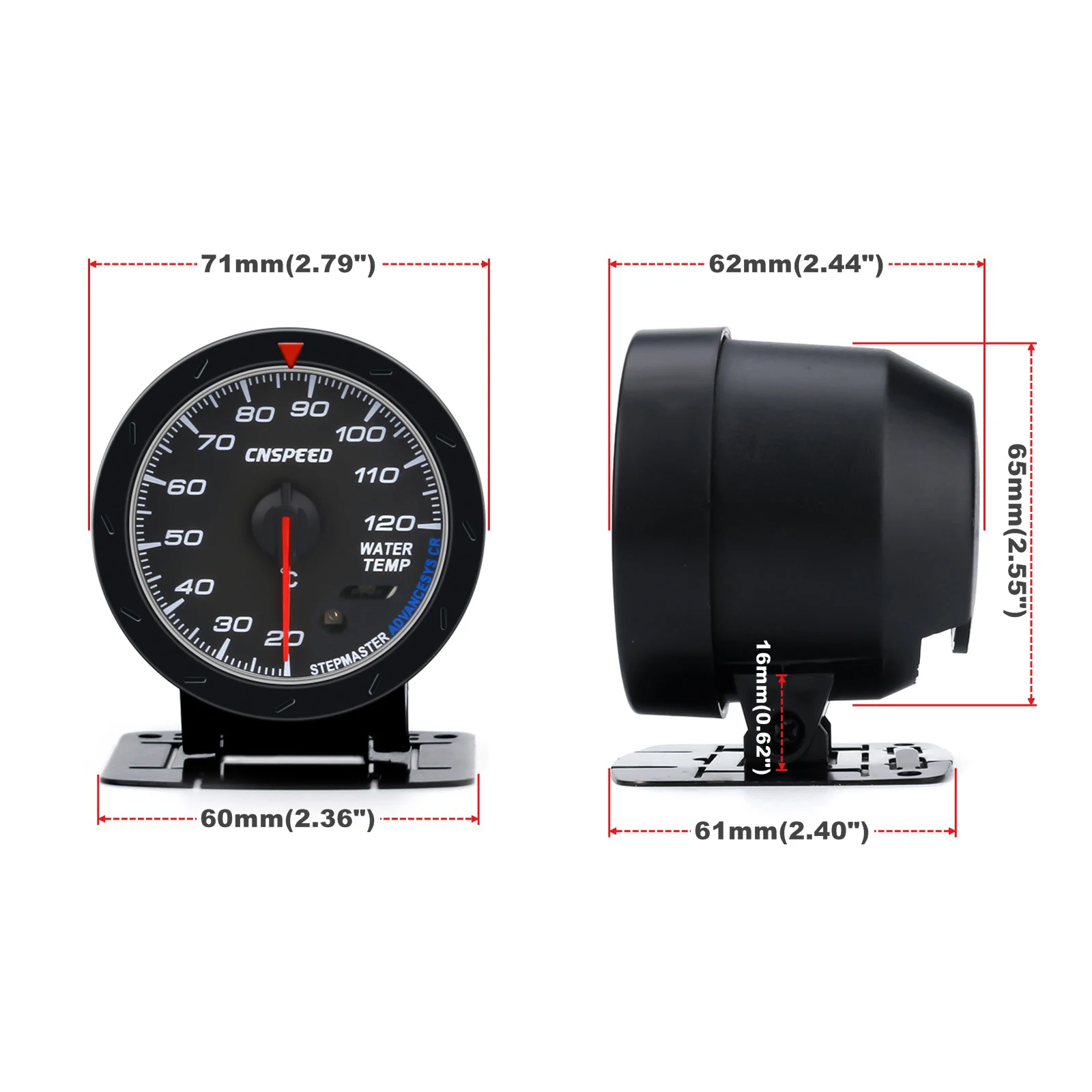 CNSPEED New 60MM Car Water Temperature Gauge 20-120℃ Celsius Water Temp Meter With Water Temp Joint Pipe Sensor Adapter 1/8NPT