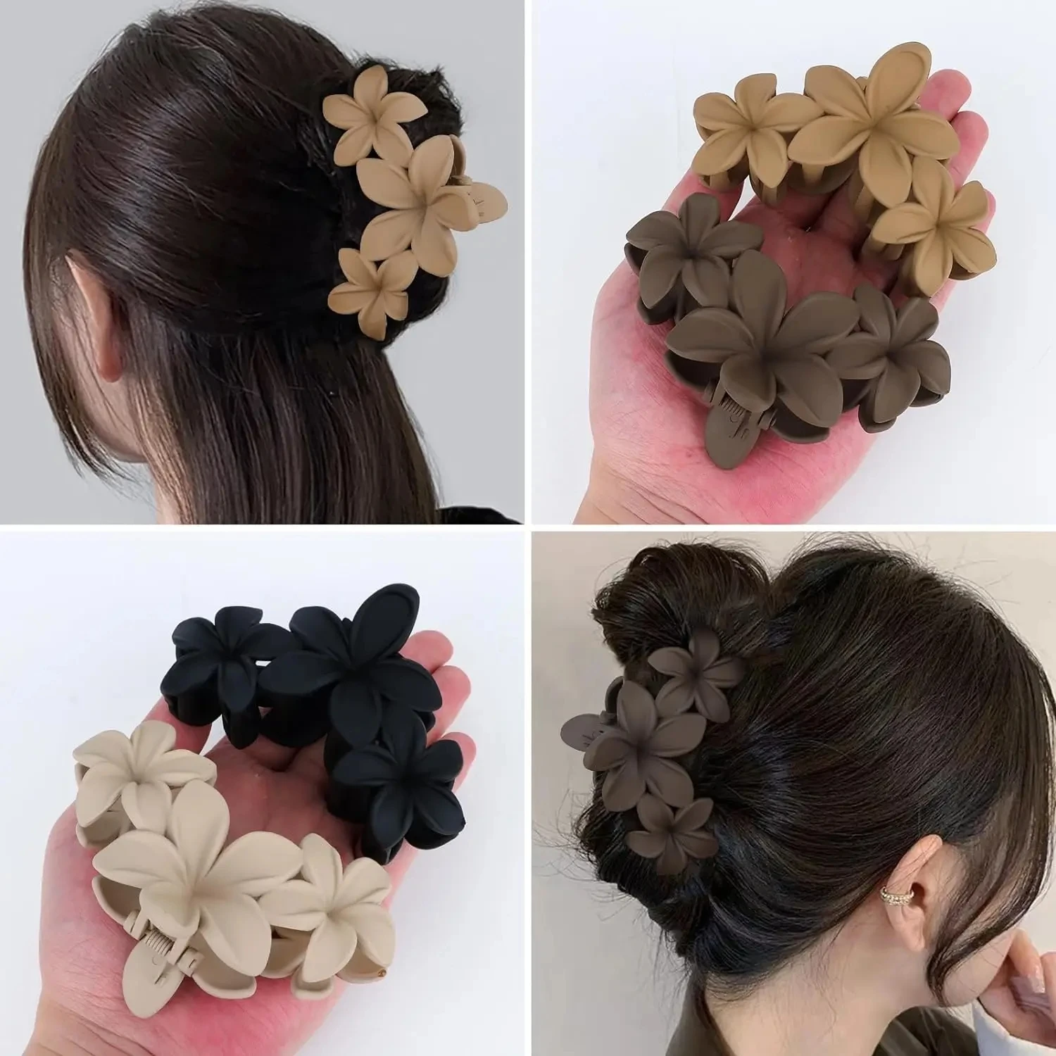 4PCS Flower Hair Claw Clips Non-Slip Matte Flower Hair Clips for Women Cute Hairpins Ponytail Shark Clip Girls Hair Accessories