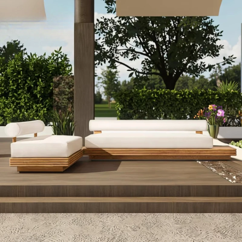 Modern hotel outdoor sofa garden waterproof and environmentally friendly wood frame