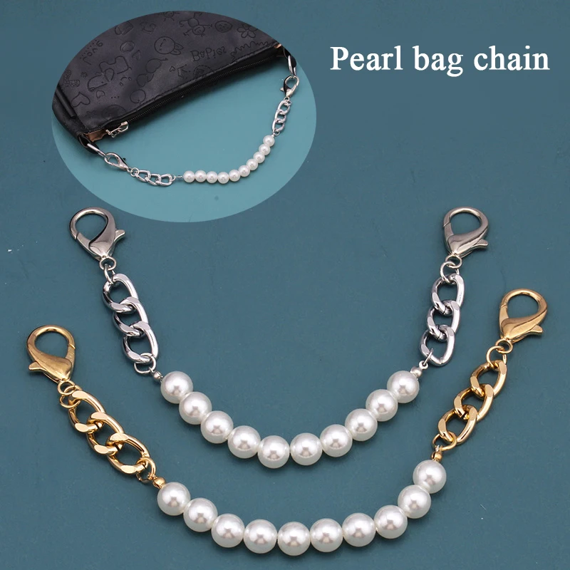 Vintage Imitate Pearl Bag Chain For Handbag Women Detachable Metal Chain Belt Diy Purse Replacement Handles Bag Accessories