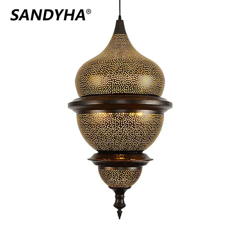 

SANDYHA Железный полый подвесной светильник в тайском стиле, уникальное освещение для домашнего декора для столовой, гостиной, бара, кофейни, экзотика