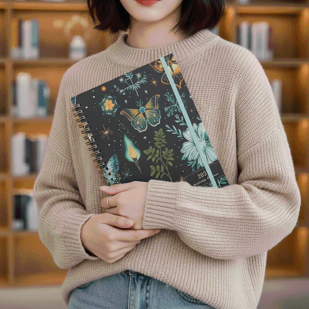 Paper Made 2027 Weekly Planner Solid Color Twin Wire Binding A5 Agenda Book Floral Pattern Lightweight Floral Spiral Notebook