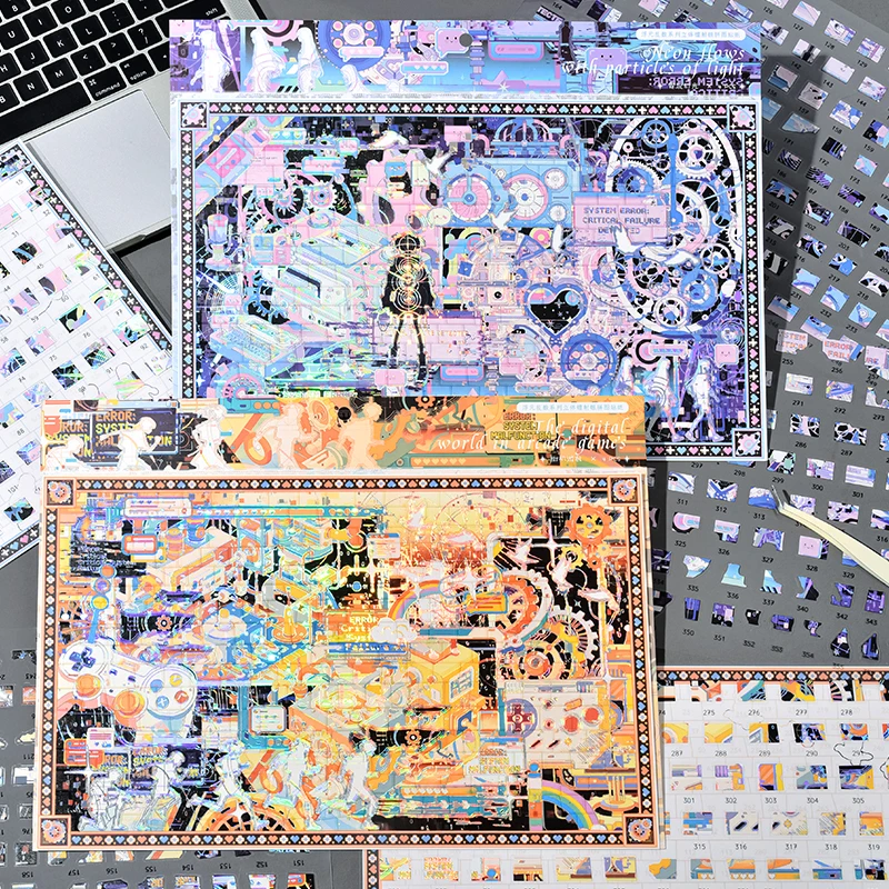 Fuyuan Luanshu Series 3D Laser Silver Puzzle Stickers, Elegant Complex Pattern, Scrapbook Journal Craft Scene Decor Stickers