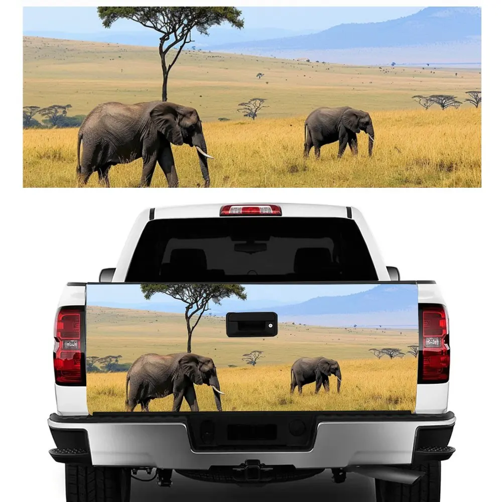 Animal African Elephant Print Car Tail Trunk Protect Vinly Decal Auto Accessories Hood Decoration Sticker for Off-road Pickup