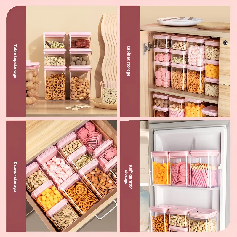 Press Square transparent storage tank cereals storage box snack crisper food grade sealed jar