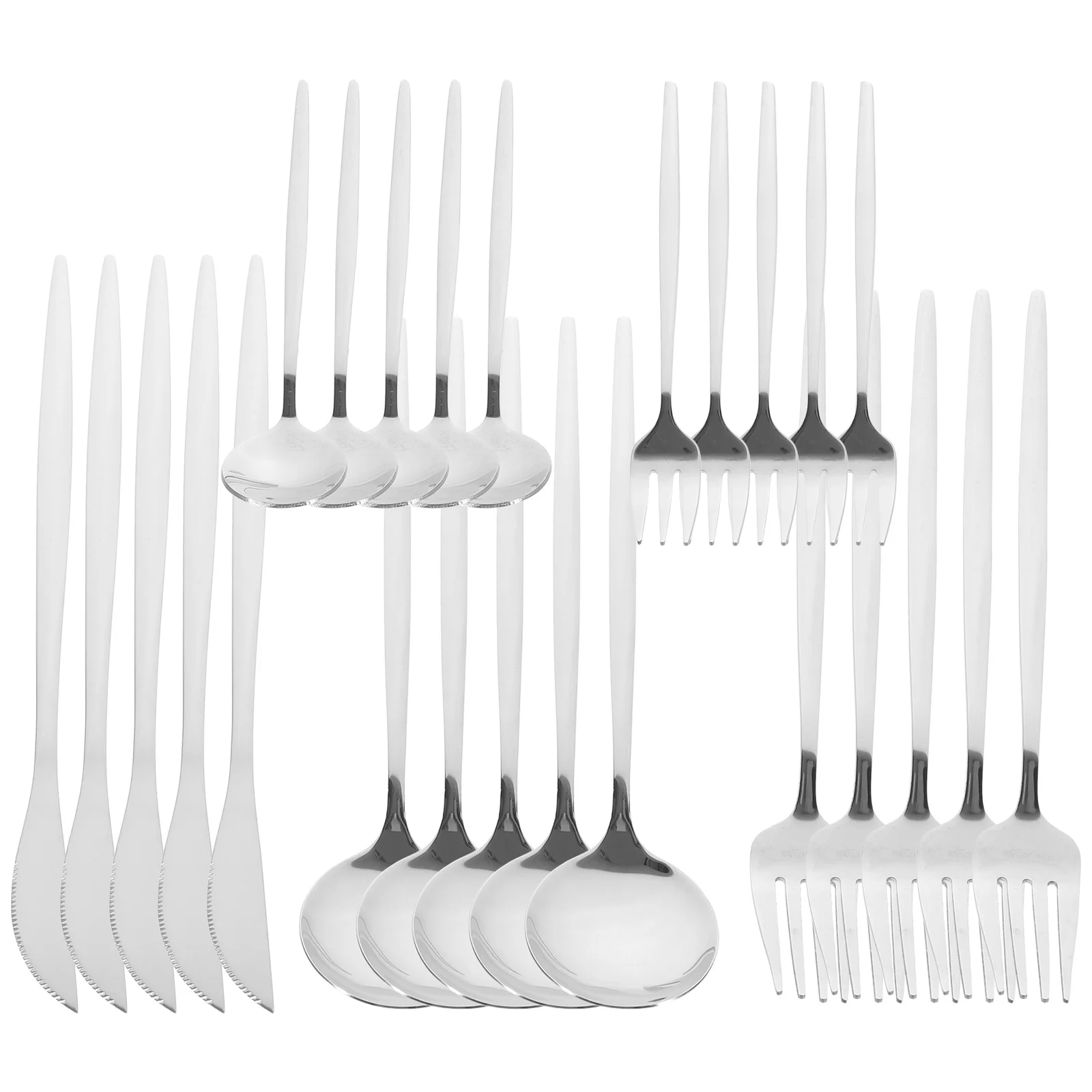 

30 Pcs Stainless Steel Cutlery Set Elegant Design Comfortable Handle Suitable Daily Use Special Occasions Spoons Forks Steak