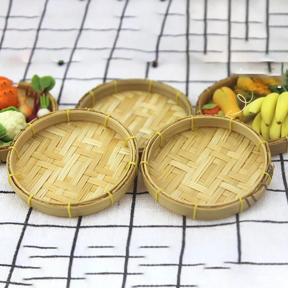 

1Pcs 1/12 Doll House Accessories Miniatures Round Tea Tray Mini Dinner Plate Model Toy for Dollhouse Decoration OB11 bjd