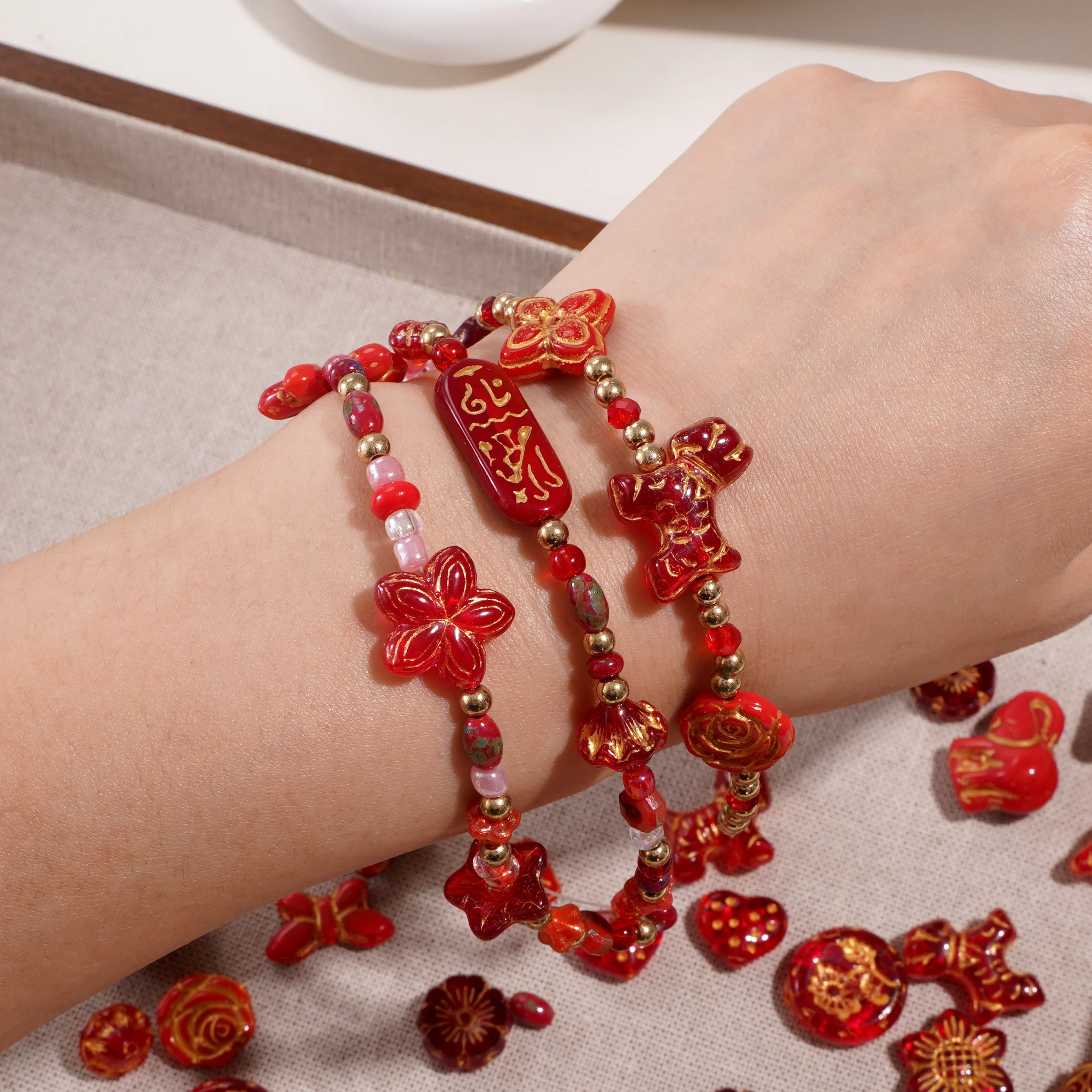 

1-20pcs Czech Plant Beads Rose Beads Religious Earrings Beading Glass Charms for Jewelry Making Bracelets Necklace Accessories