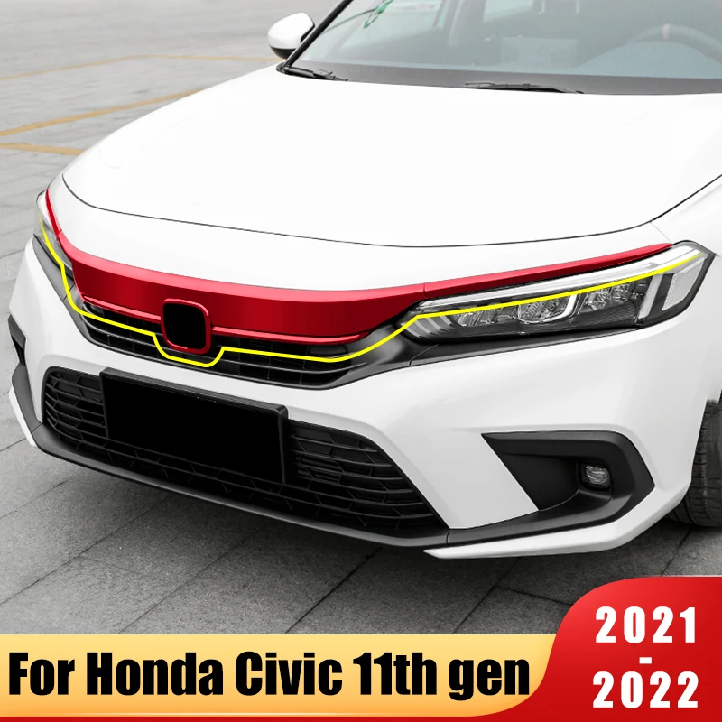 

For Honda Civic 11th Gen 2021 2022 2023 Car Front Hood Bonnet Grille Grills Logo Frame Decoration Cover Trim Sticker Accessories