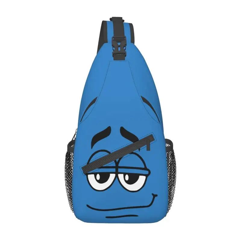 

Cartoon Chocolate Blue Candy Faces Sling Crossbody Backpack Men Custom Shoulder Chest Bag for Traveling Daypack