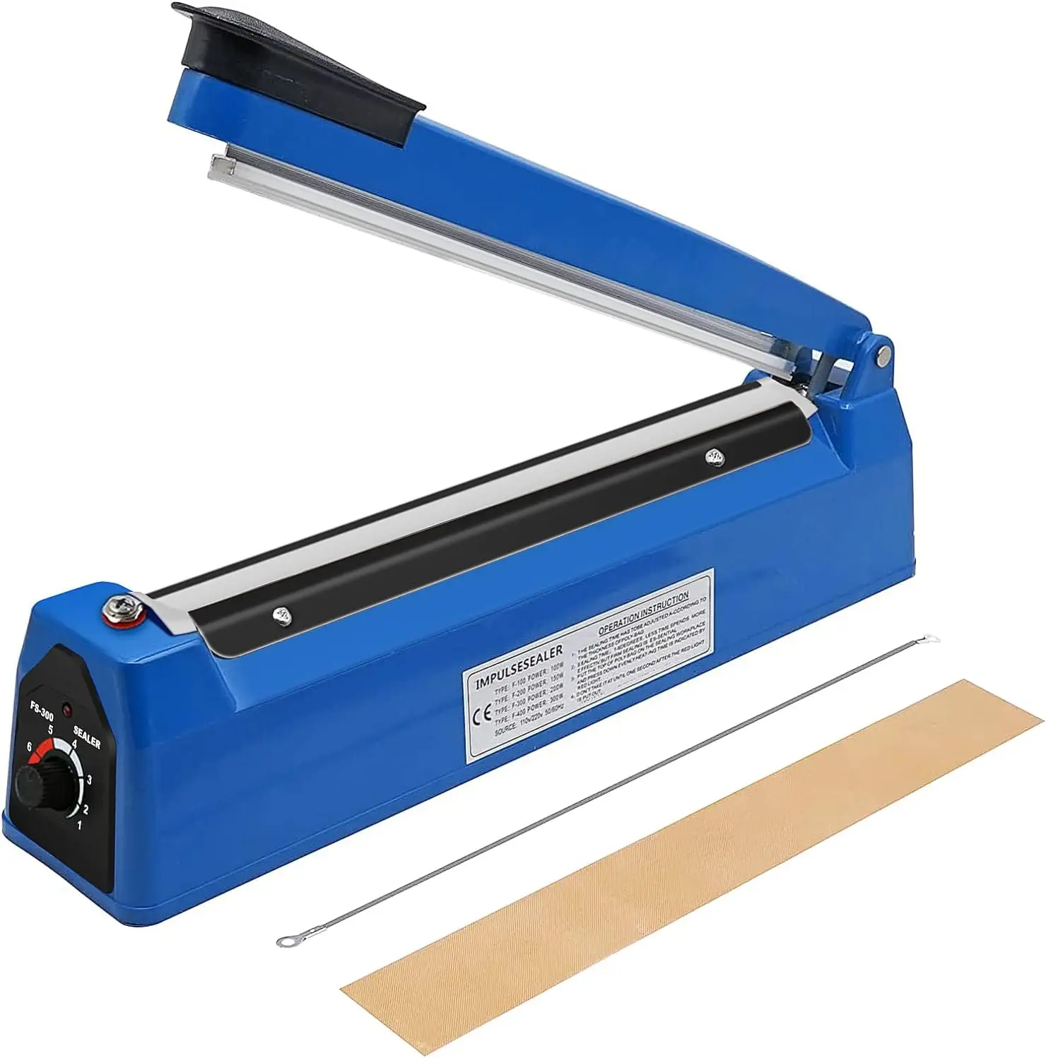 (300mm Blue) Metal&ABS Impulse Heat Sealer Sealing Plastic Bag Film Sealing Machine Element