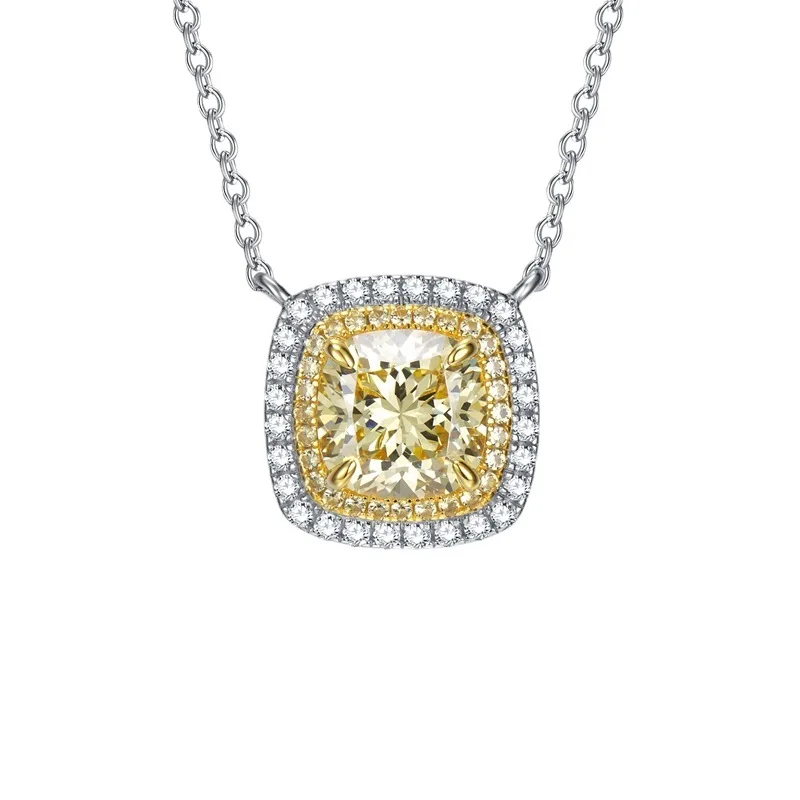 Shop 2023 New Yellow Diamond 8 * 8 Fat Square Diamond Electric Divided Gold Necklace Deluxe Micro Set Pendant