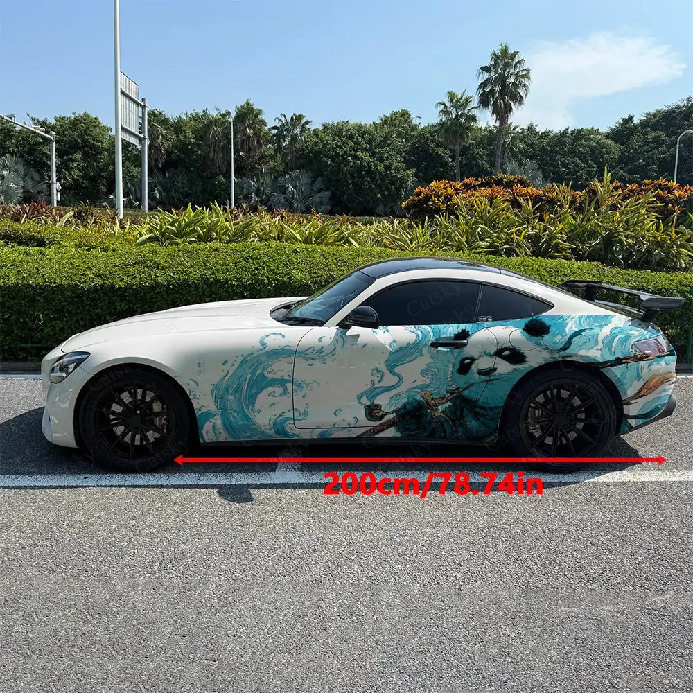 2pcs Crane Panda Samurai Spirit, Durable, Fade-resistant, Enhance Vehicle Aesthetics With Bold Artistic Design Car Vinyl Wraps