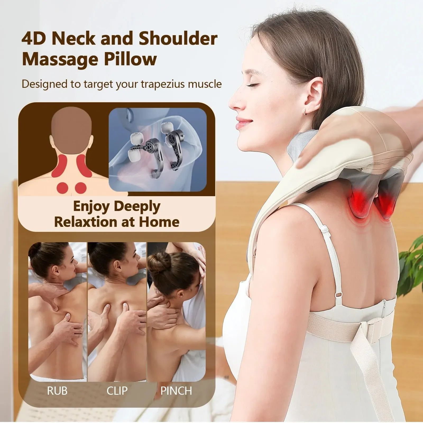 Electric Neck And Back Massager Wireless Neck And Shoulder Kneading Massage Pillow Cervical Back Muscle Relaxing Massage