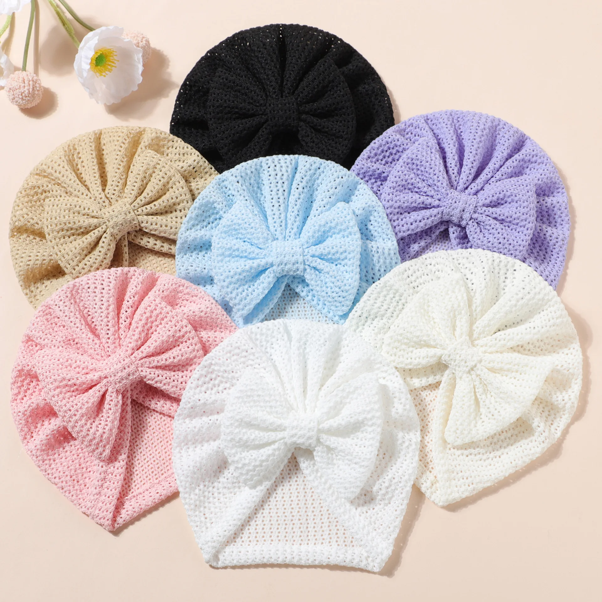 

3 шт./лот, летняя полая шапочка для новорожденных, милый индийский чепчик с бантом, мягкая хлопковая шапка с бантом, тюрбан, повязка на голову для маленьких детей, шапки Bebes в горошек