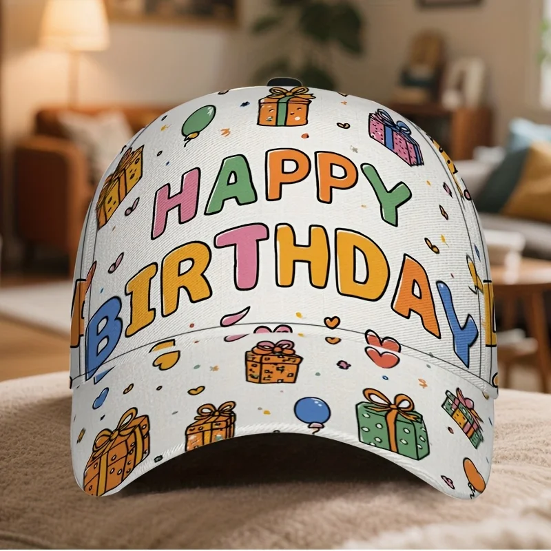 Birthday Cheerful Gifts Print Baseball Cap Adjustable Polyester Snapback Hat with Full-Body Vibrant Design Ideal for Running