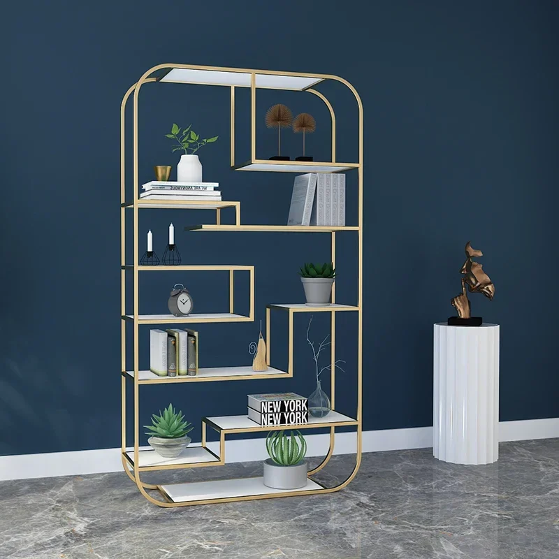 modern living room storage rack luxury gold metal book shelf home decor standing display rack