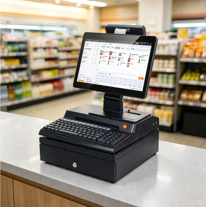 Brand new14.1 Inch Touch Screen, Cash Box, Keyboard, Built-in58mm printer POS Computer Factory POS System Cash Register Terminal