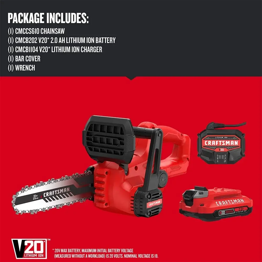 V20 Mini Chainsaw, 10 inch, Battery and Charger Included (CMCCS610D1)