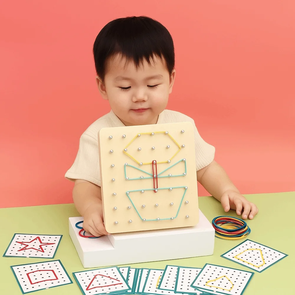 

Wooden Geometry Puzzle Nail Board Geometric Graphics Math Montessori Mathematic Shape Cognition Shape Geometry Educational