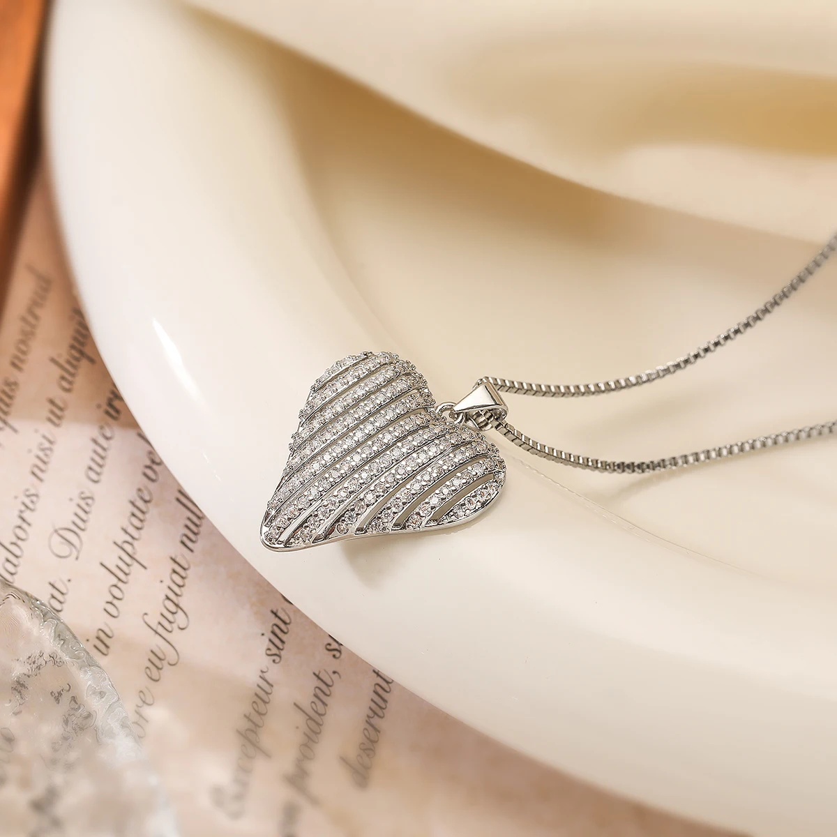 Luxury AAA Cubic Zirconia Inlay Hollow Heart Pendant Necklaces For Women Girl Birthday Gift image 3