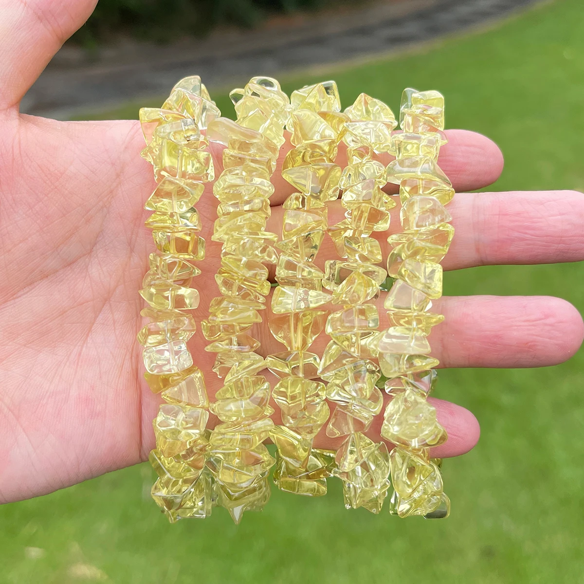 7A Natural Lemon Citrine Quartz Chip Bracelet Irregular Nugget Crystal Stretch Jewelry Women Solar Plexus Chakra Abundance Gifts