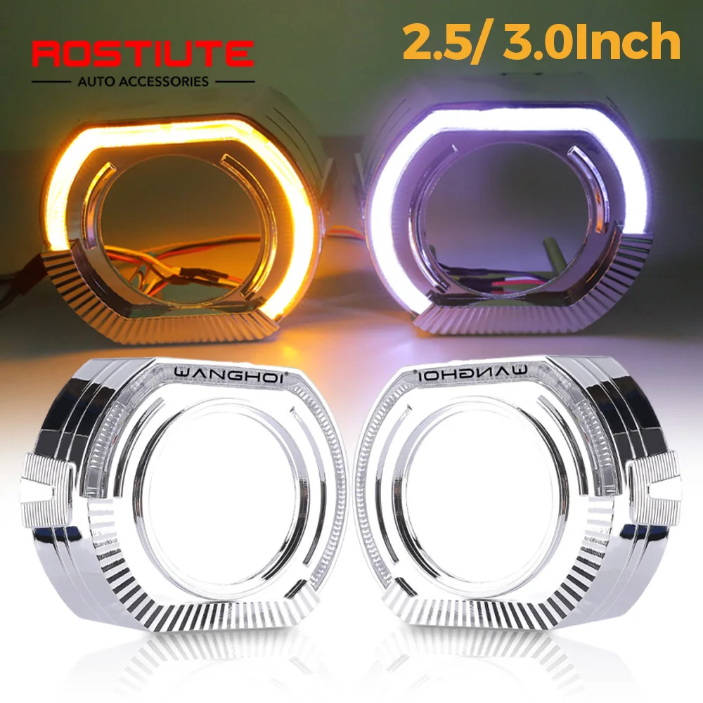 

2PCS 3 Inch 2.5Inch Lens Masks Square Lens Cover with Angel Eyes Bi Led Projector Shroud Auto Headlights Daytime Running Lights