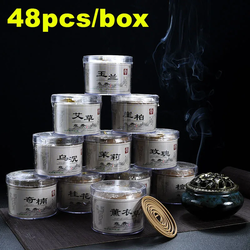 48pcs/box Natural Coil Incense Aromatherapy Fragrance Indoors Mosquito repellent Indian Buddhist Sandalwood Incense