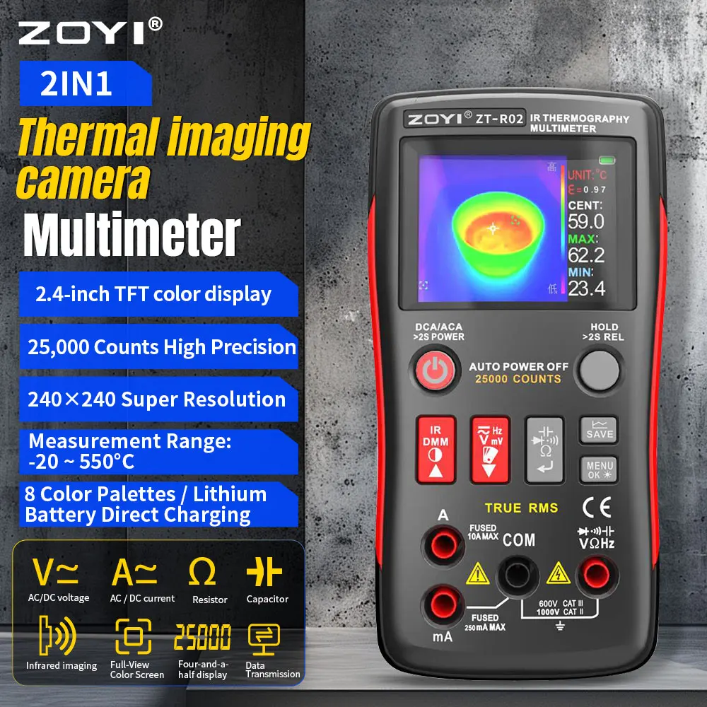 ZOYI ZT-R02 مقياس التصوير الحراري المتعدد 2 في 1 عداد رقمي احترافي 25000 عدد مع إصلاح دائرة كاميرا تعمل بالأشعة تحت الحمراء #2