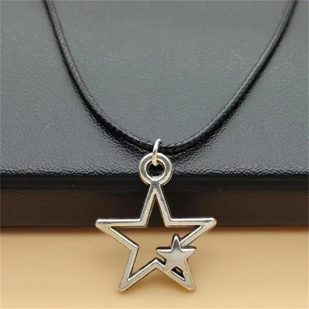 1pcs Vintage Pentagram Necklace Black Rope Necklace Personalized Men and Women Fashion Alloy Star Pendant Jewelry Party Gift