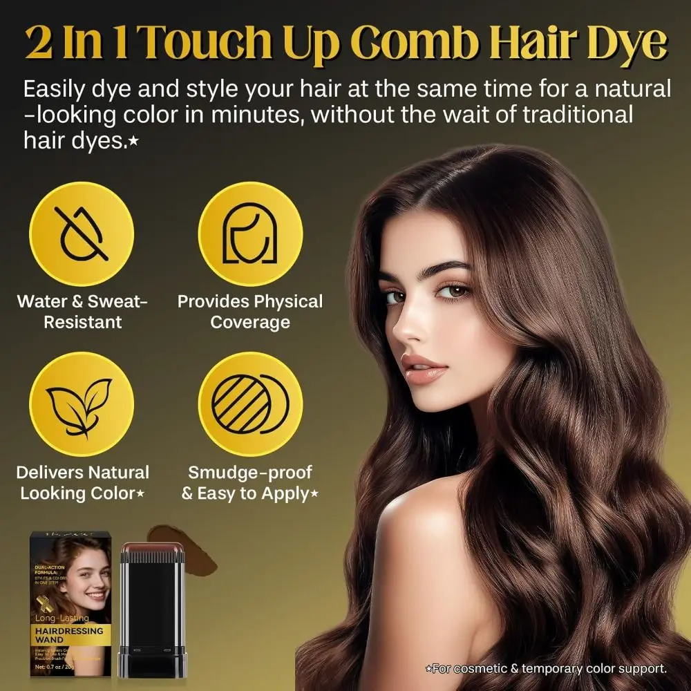 

New Waterproof Comb Hair Dye Black Color Easy to Use 2 in 1 Instant Dye Sweat-proof Hair Dye Comb Stick for Gray Hair Coverage