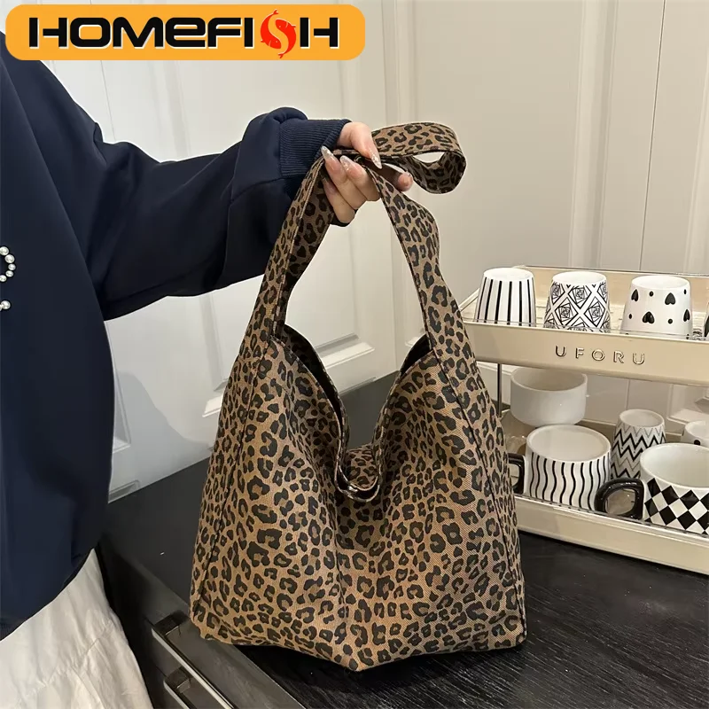 HOMEFISH Trendy Casual Soft Textile Shoulder Bag Large Capacity Leopard Print Female Retro Crossbody Bag For Commute Outings