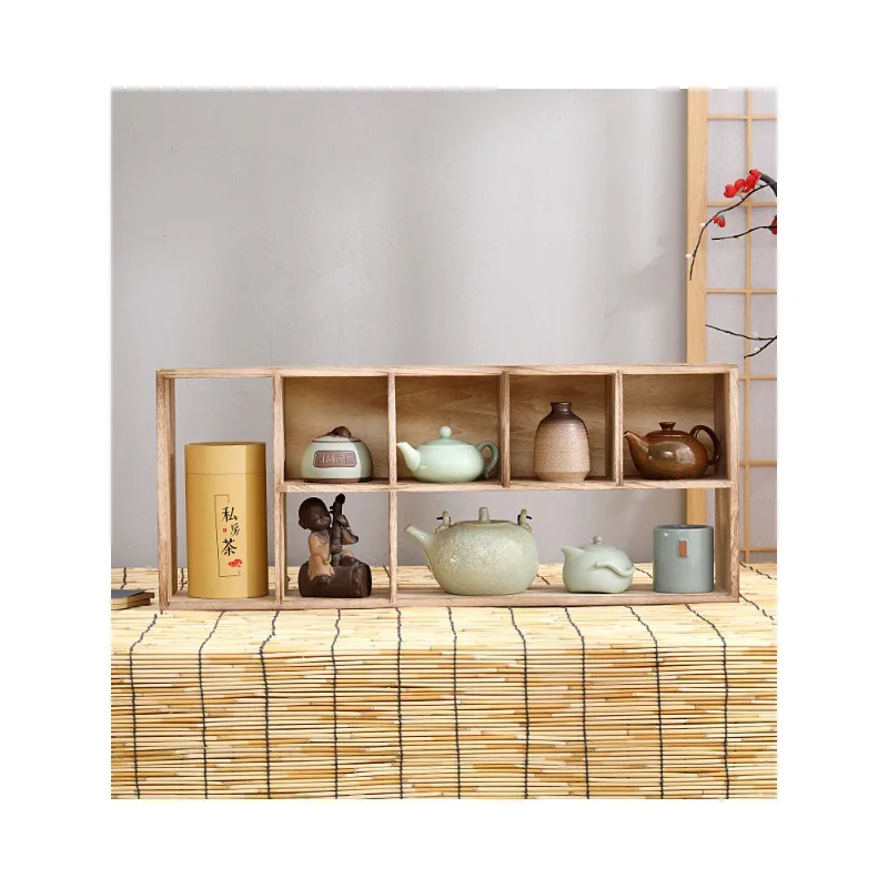 

Bogu frame Solid wood Chinese tea cup Storage Tea set Storage Lattice ornament Wall display rack Duobao