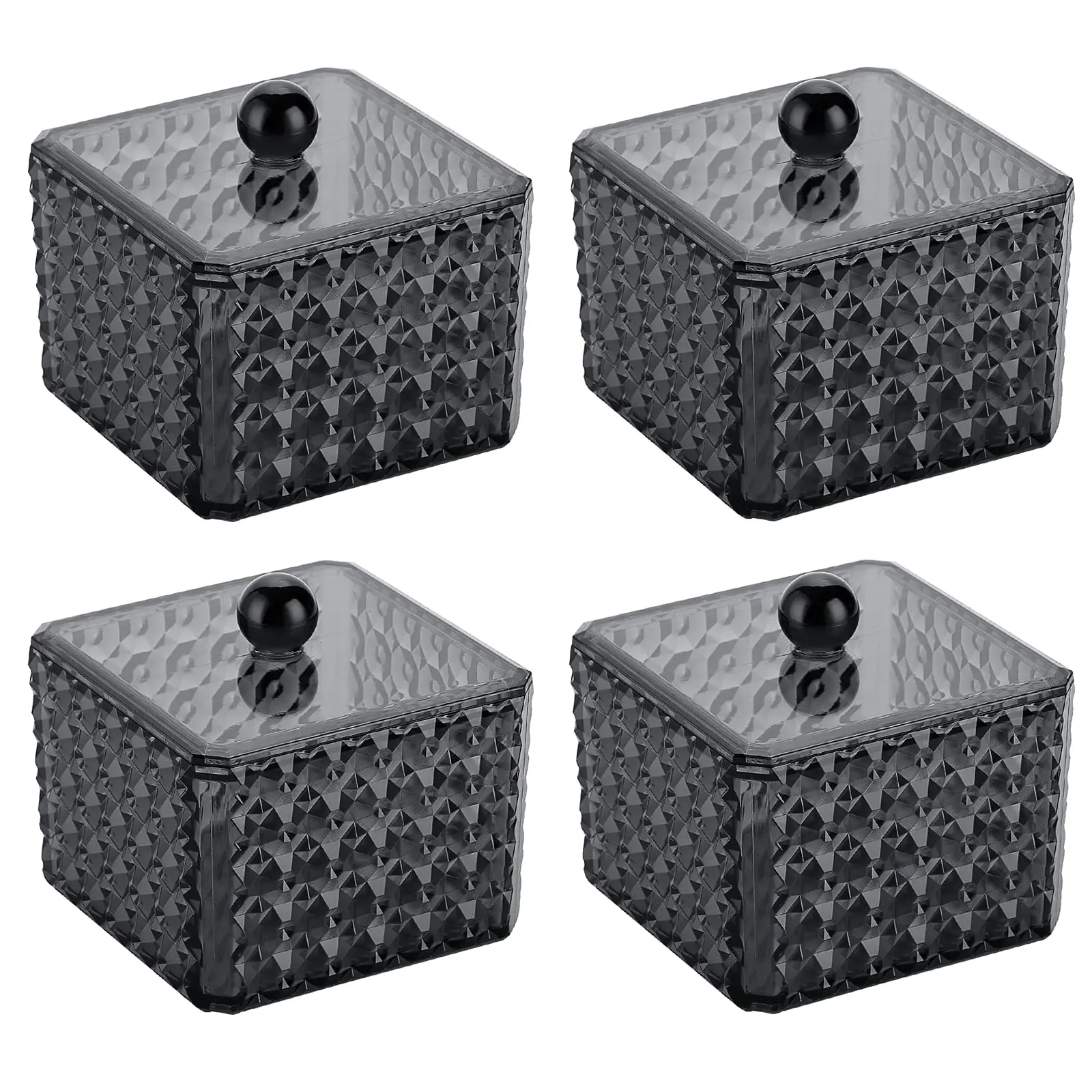 4Pcs Cotton Swab Ball Pad Holder Acrylic Apothecary Jar Dispenser Cotton Balls Canister Jar with Lid, Bathroom Storage Organizer