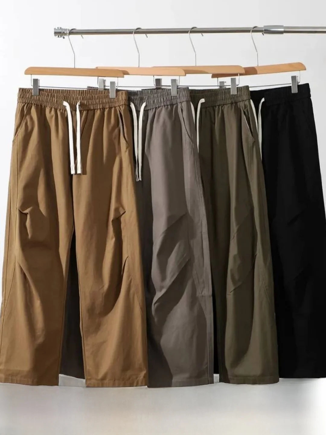 Retro American Washed 100% Cotton Men's Loose Casual Pants Pleated Knife Craft Workwear Straight Leg High Waist Spring Casual