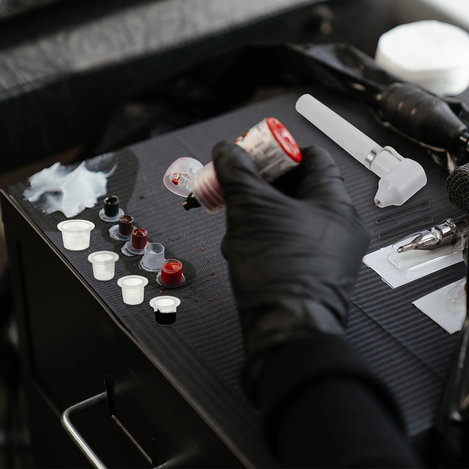 

200 Pcs Color Cup Tattooing Ink Holders Clear Pigment Cups Universal for Caps Silica Gel Silicone Set