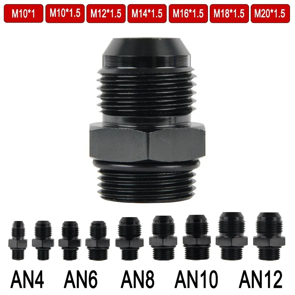 AN4 AN6 AN8 AN10 AN12 mâle évasé vers raccord métrique M10x1 M12x1.25 M14x1.5mm M16 M18 M20 22 adaptateur connecteur de tuyau de carburant d'huile Union