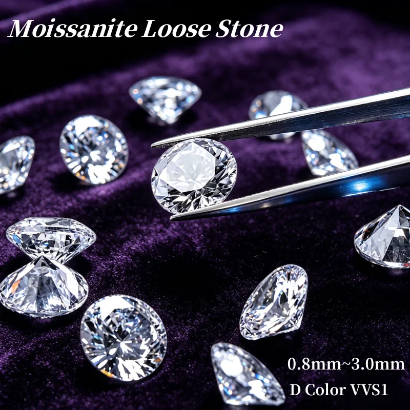 100% Real Moissanite Loose Stone Small Size 0.8mm~3.0mm 1.0 ct Excellent Cut Gemstone Round D Color VVS1 Lab Created Diamond Pass Diamond Tester for Jewelry Making