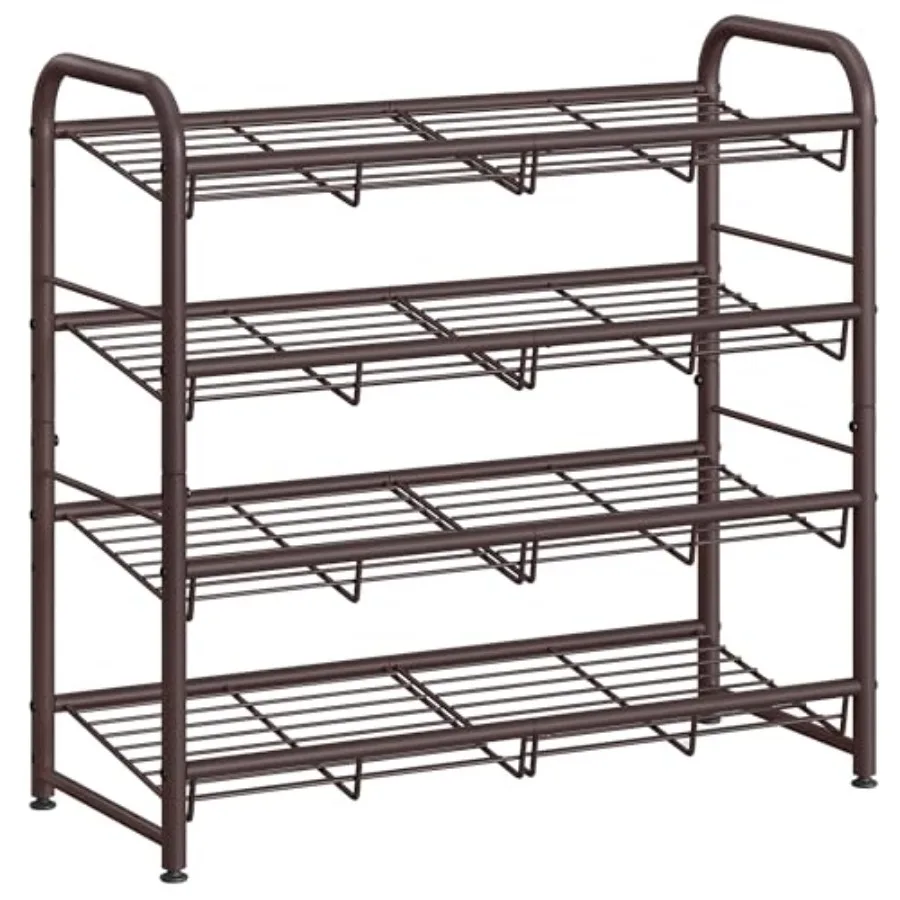 

Stackable Shoe Rack 4 Tier Metal Shoes Rack Storage Shelf Holds up to 20 Pairs Shoes Adjustable Slanted Shelves Tower Organizer