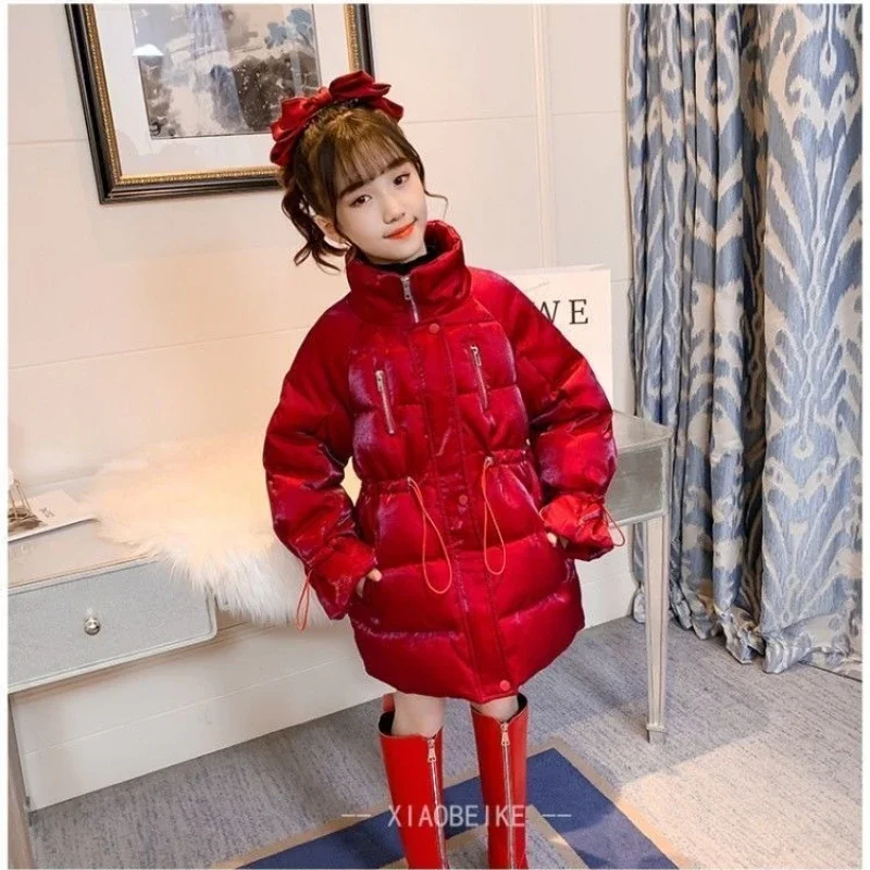 Kurtka zimowa dla dziewczynki, ocieplana, modna, wodoodporna, błyszcząca, z kapturem, odzież wierzchnia dla dzieci, parka dla nastolatek, rozmiar 6 lat.