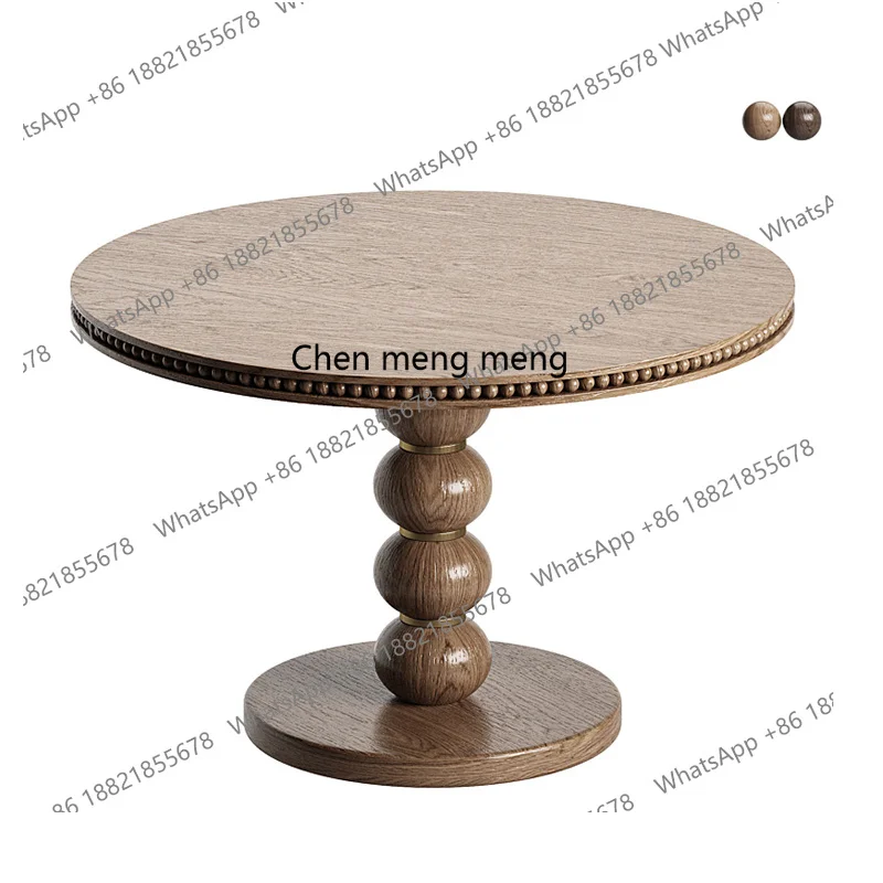 

Solid wood ash wood carving household round dining table dining table French retro log shooting furniture