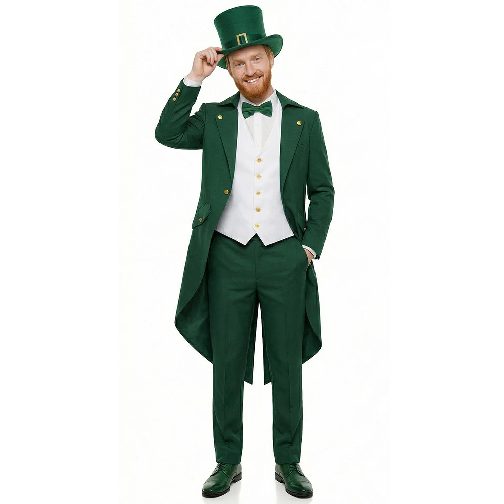 

St. Patrick's Day Leprechaun Green Cosplay Costume Adult Men's Festival Carnival Festival Theme Party Coat Tie Hat Takerlama
