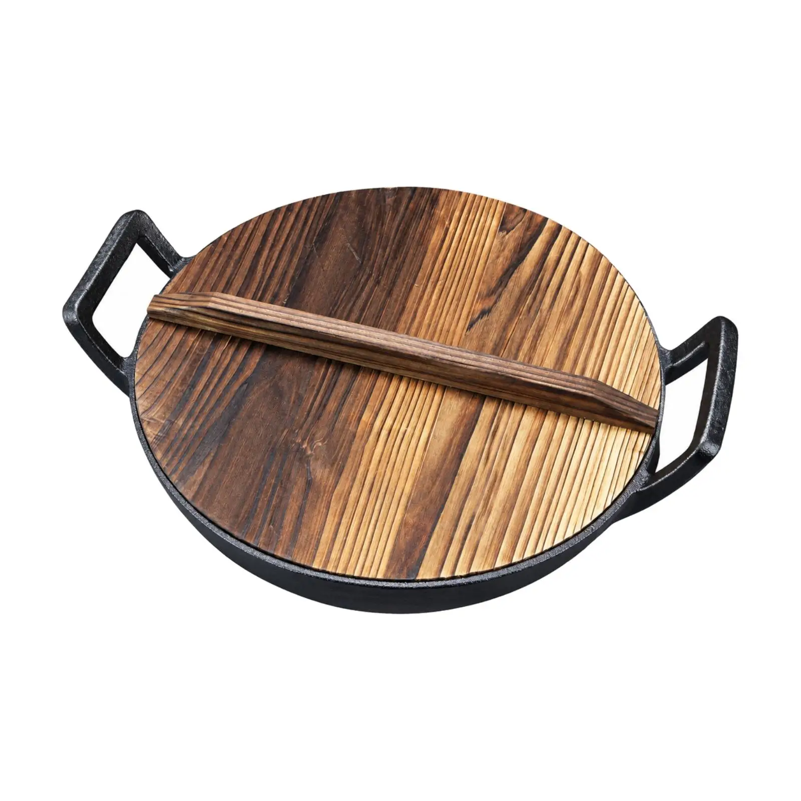 Traditional Cast Iron Wok Frying Pan with Lid for Searing Simmering and Family Meals on Any Stove