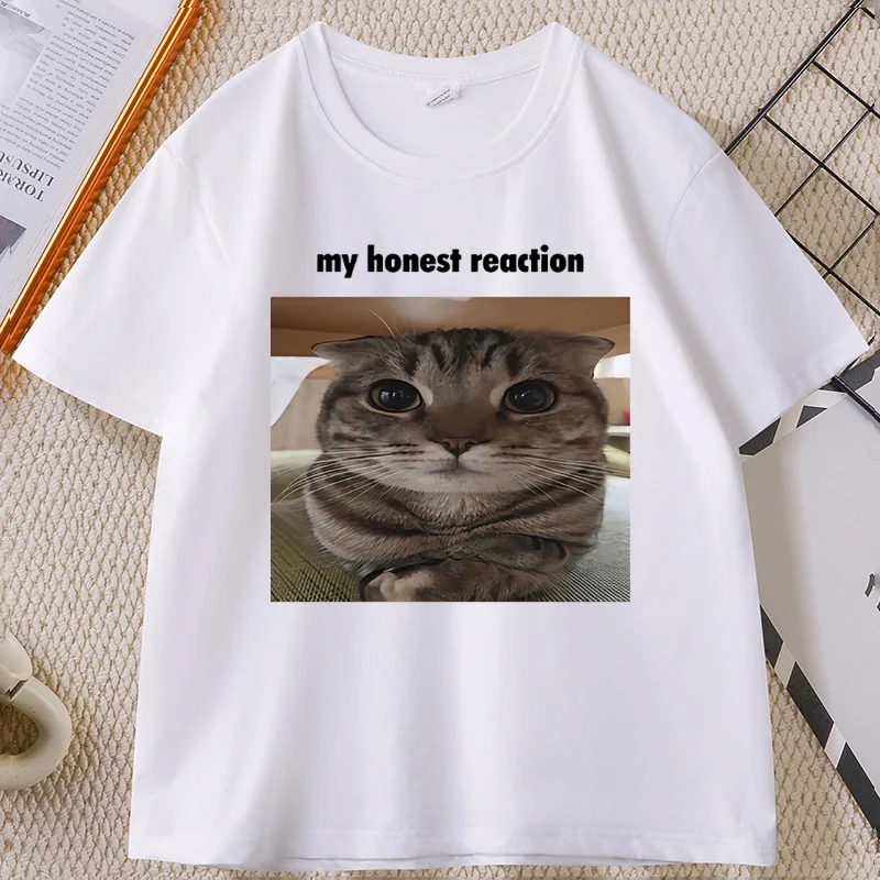 My Honest Reaction T-shirts Funny Cat Printed TShirts Men Women Casual Short Sleeve Tees Joke Humor Unisex Clothing