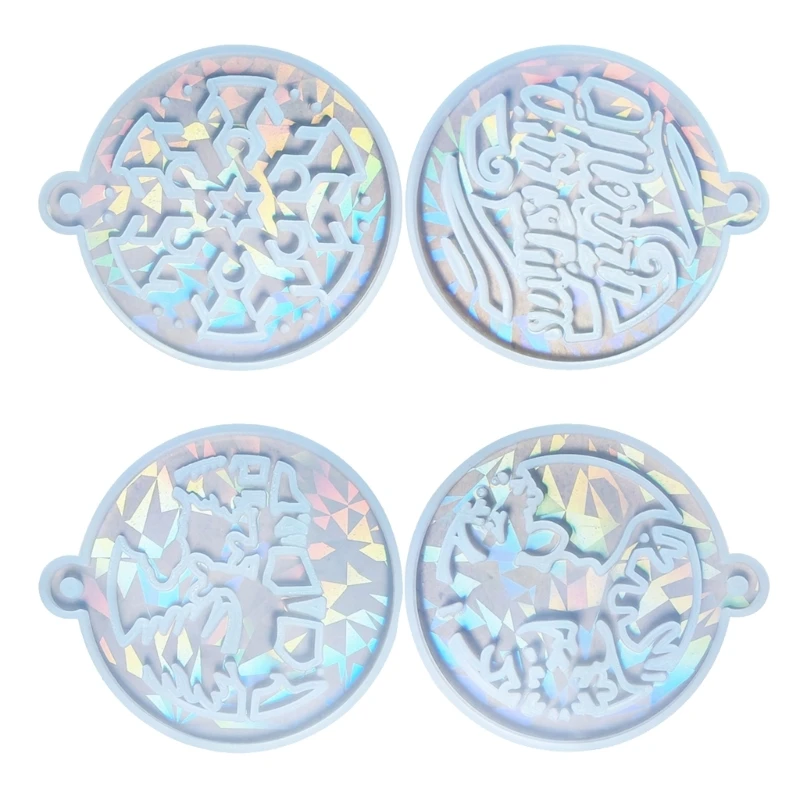 2025 New Pack of 4 Holiday Charm Epoxy Resin Moulds Silicone Christmas Tree Pendant Molds