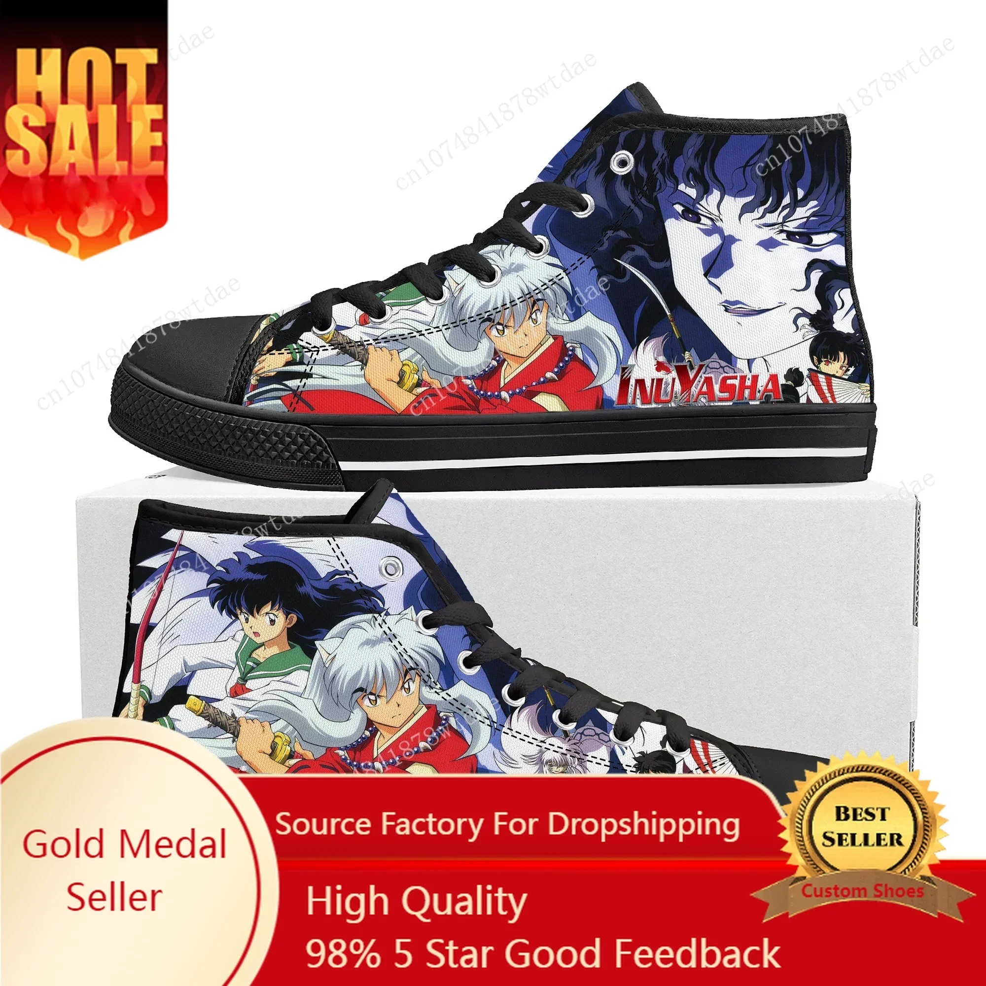 Inuyasha High Top Sneakers Men Women Teenager Kagome Higurashi High Quality Canvas Sneaker Anime Cartoon Casual Custom Made Shoe